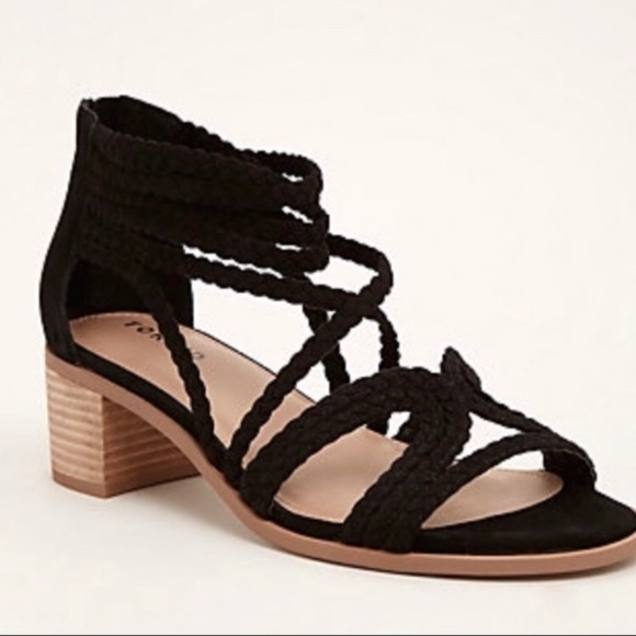 torrid Shoes - New! Torrid Black Real Suede Braided Strap Block H